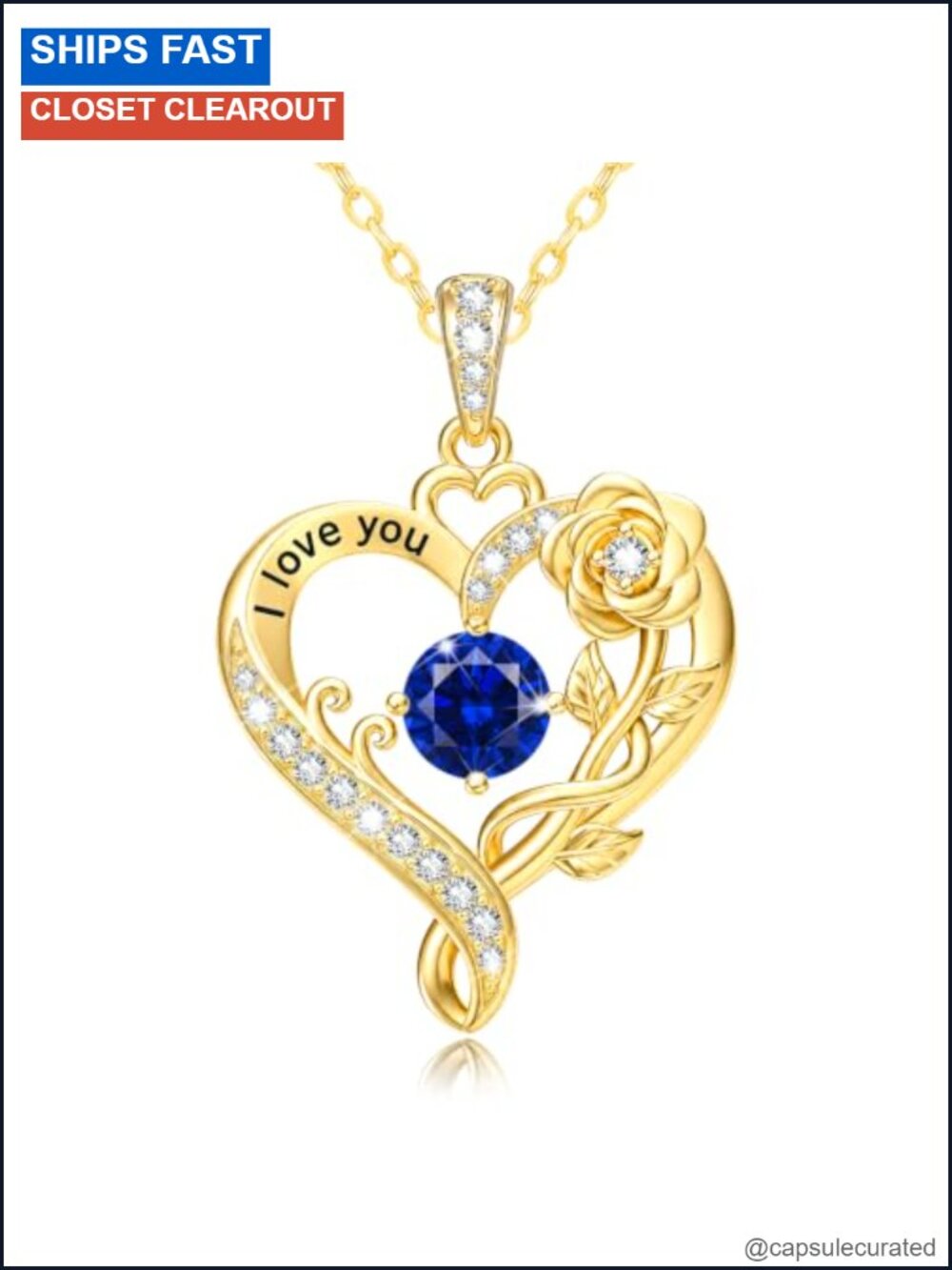 14K Gold Plated Heart Pendant Necklace with Birthstone